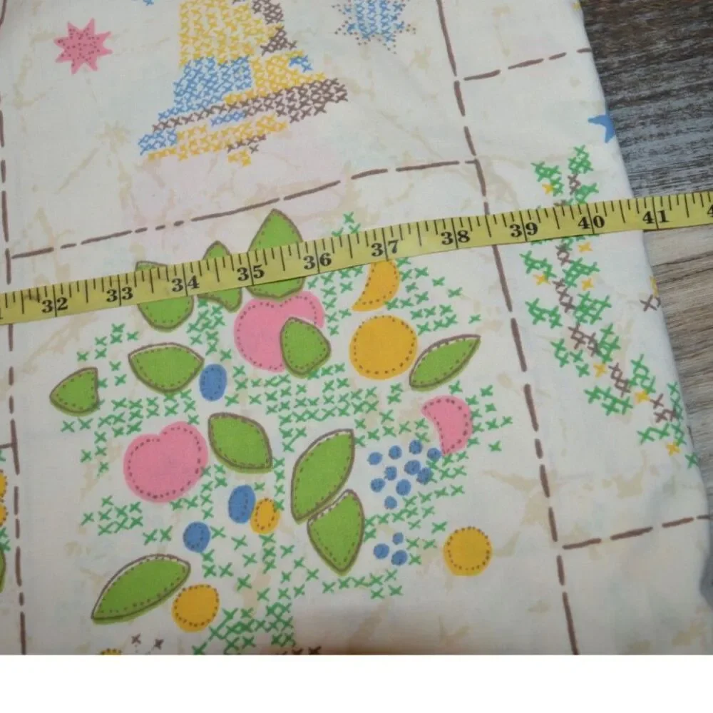 Vintage Utica Tastemaker Faux Cross Stitch Americana Twin Sheet Set Bicentennial